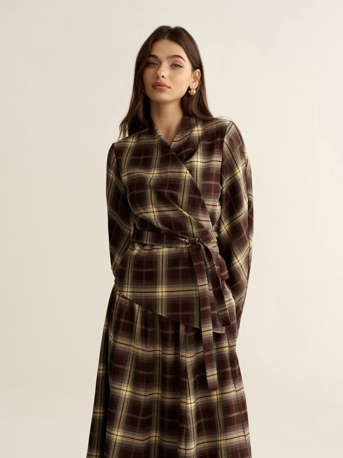 Asymmetric Plaid Wrap Fitted Shirt sold by COMMENSE product image thumbnail 3