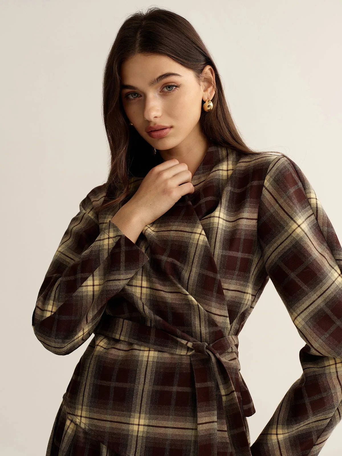Asymmetric Plaid Wrap Fitted Shirt sold by COMMENSE product image thumbnail 4