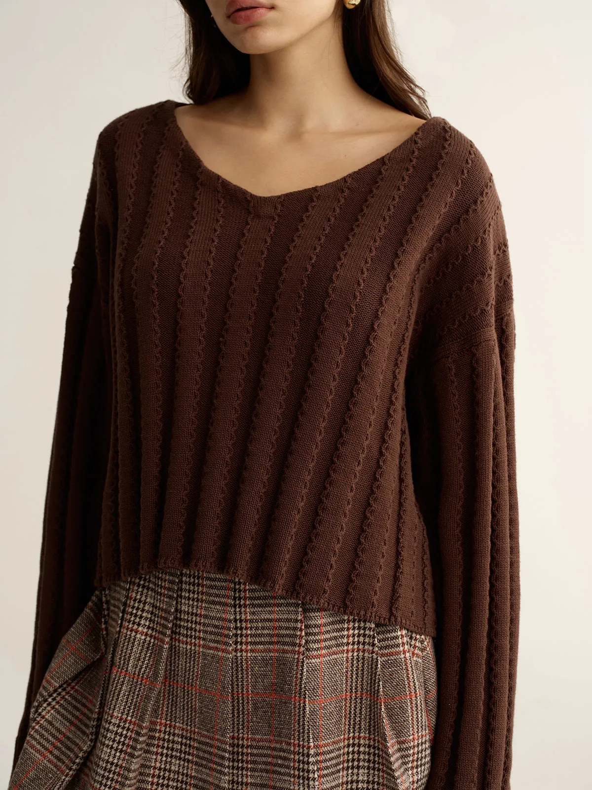 Loose V-Neck Textured Sweater sold by COMMENSE product image thumbnail 5