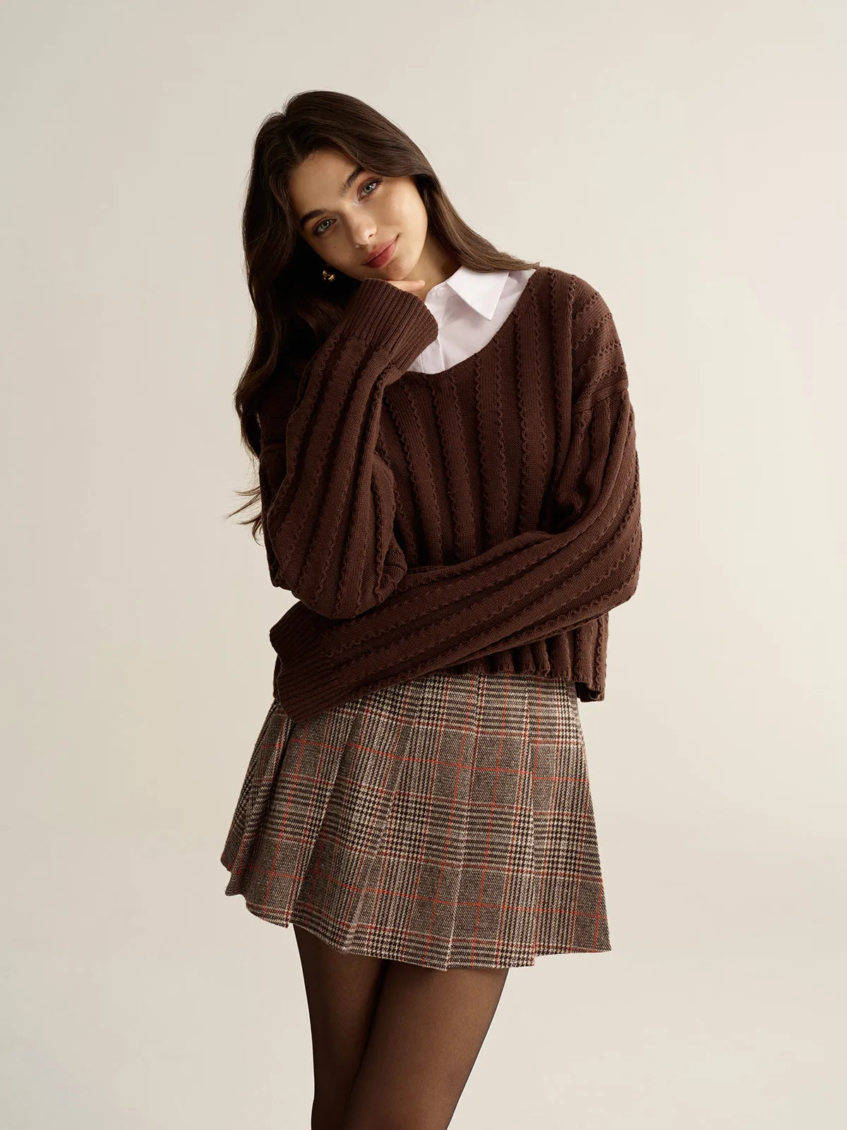 Loose V-Neck Textured Sweater sold by COMMENSE product image thumbnail 2