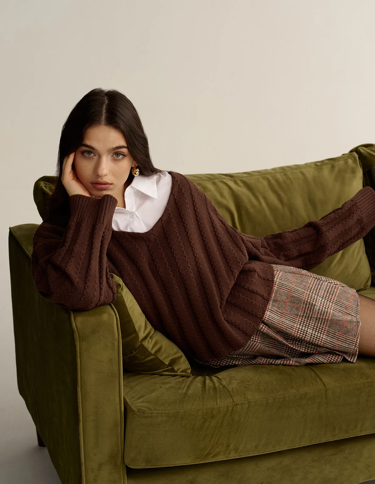 Loose V-Neck Textured Sweater sold by COMMENSE product image thumbnail 3