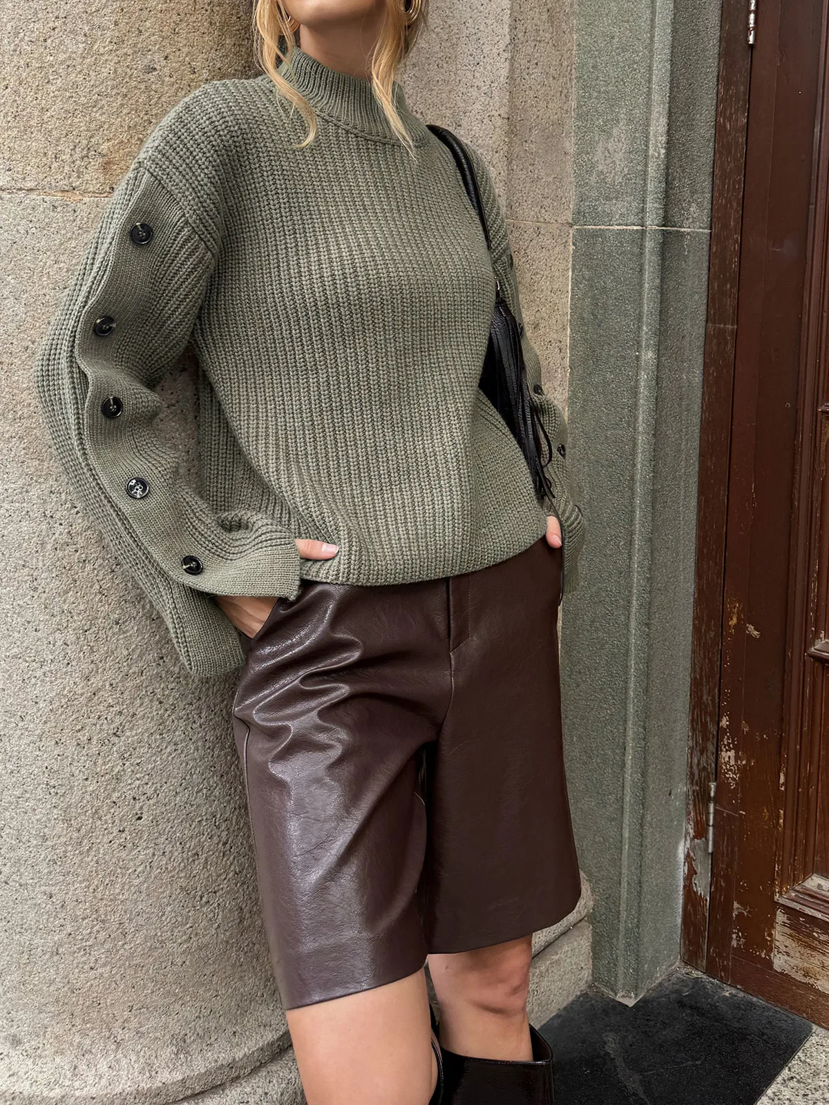 Mock Neck Button-Detail Sleeve Sweater sold by COMMENSE product image thumbnail 2