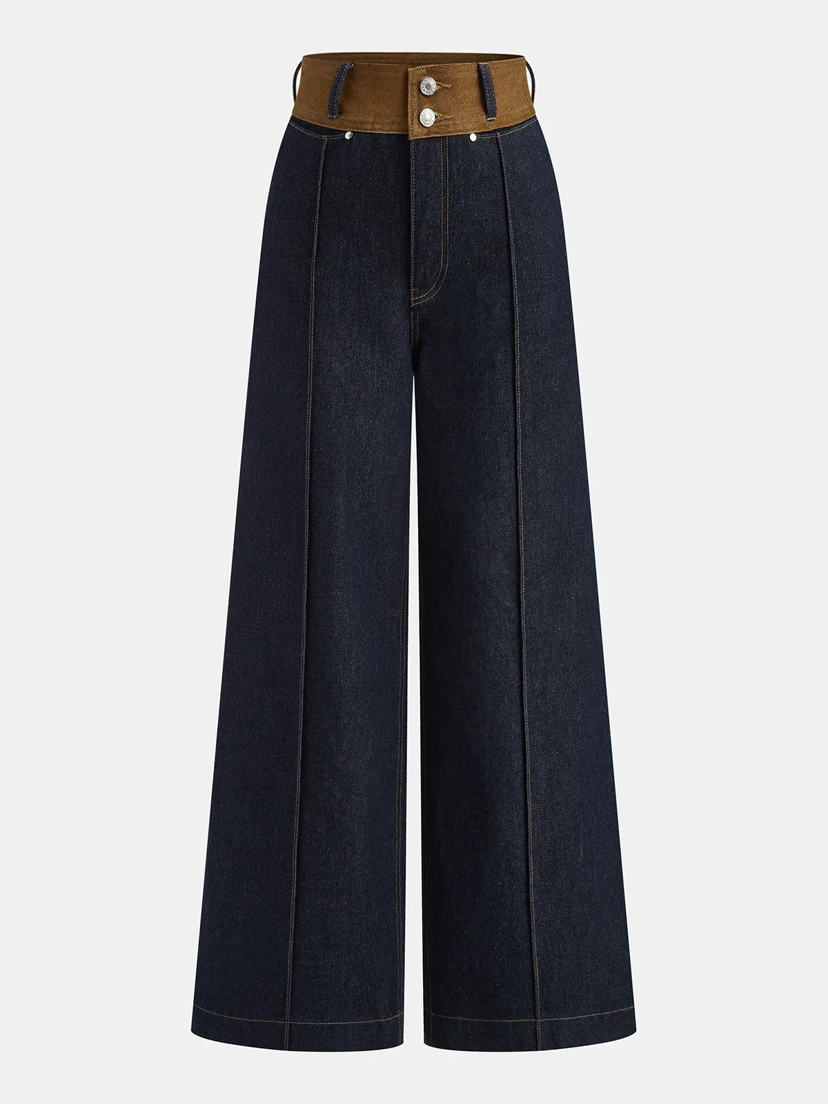 Contrast Waistband Denim Straight-Leg Pants sold by COMMENSE