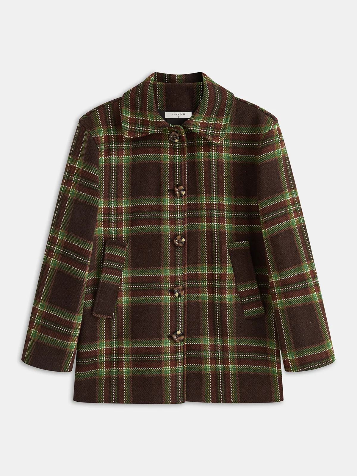 Collared Plaid Button-Front Coat sold by COMMENSE