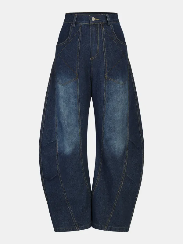 Mid-Waist Denim Curved-Leg Jeans sold by COMMENSE