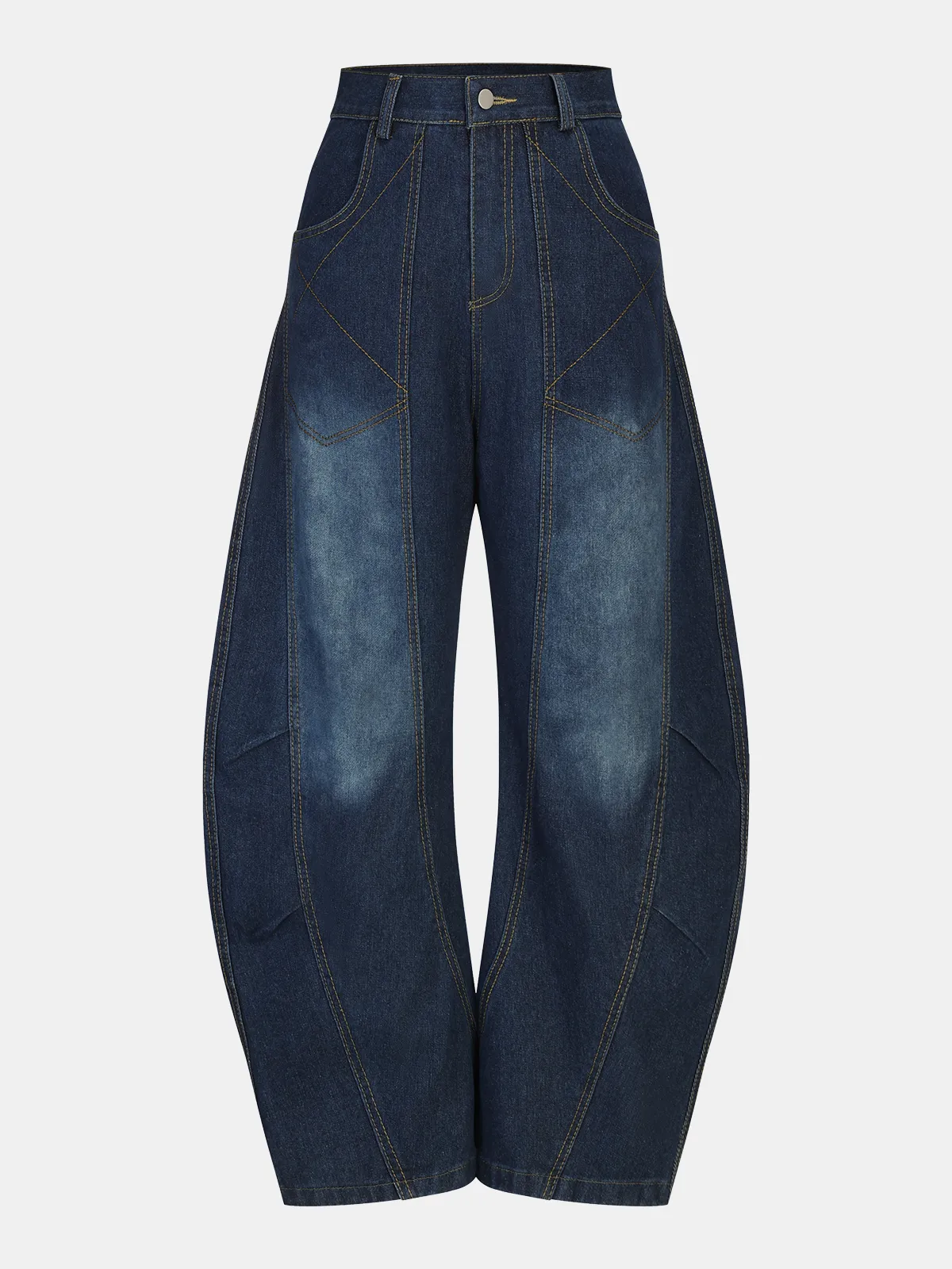 Mid-Waist Denim Curved-Leg Jeans sold by COMMENSE