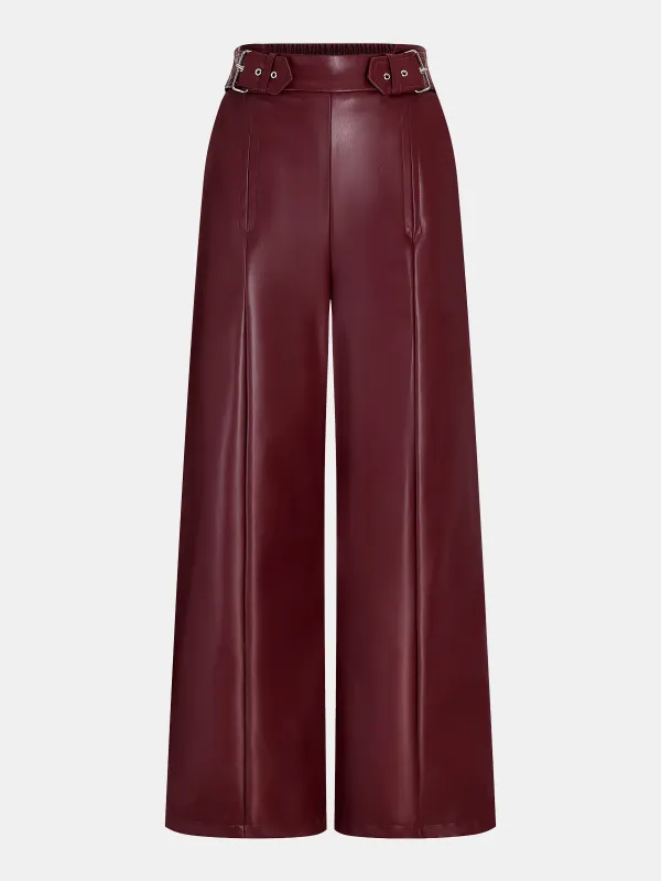 High-Waist Faux Leather Straight-Leg Pants sold by COMMENSE