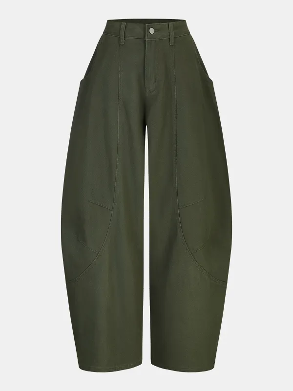 Mid-Waist Curved-Leg Pants sold by COMMENSE