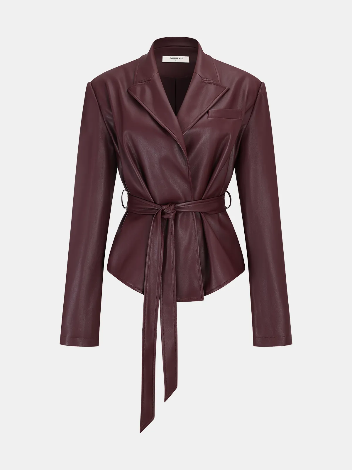 Lapel Faux Leather Belted Jacket sold by COMMENSE