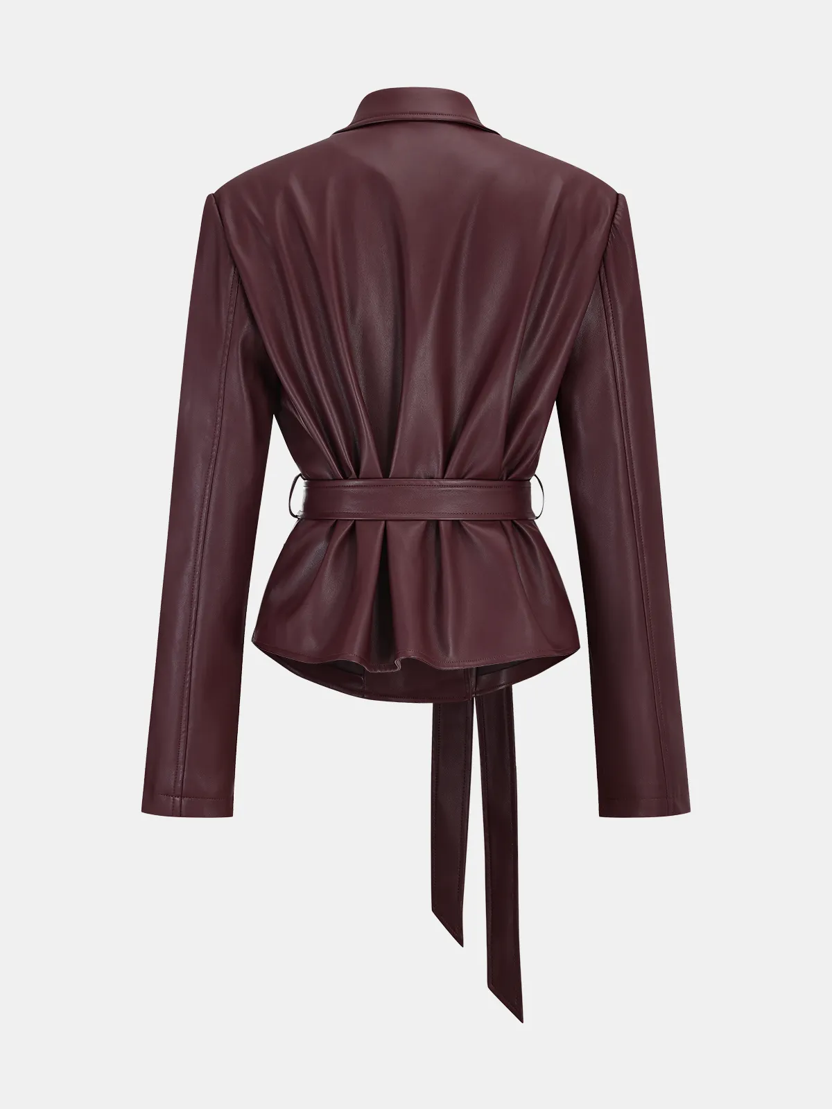 Lapel Faux Leather Belted Jacket sold by COMMENSE product image thumbnail 2