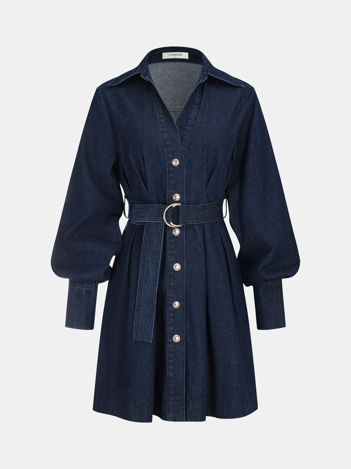 Belted Button-Front Denim Shirt Dress sold by COMMENSE