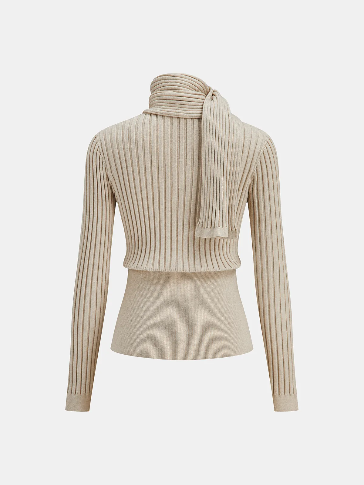 Button-Front Ribbed Knit Cardigan with Scarf sold by COMMENSE product image thumbnail 2