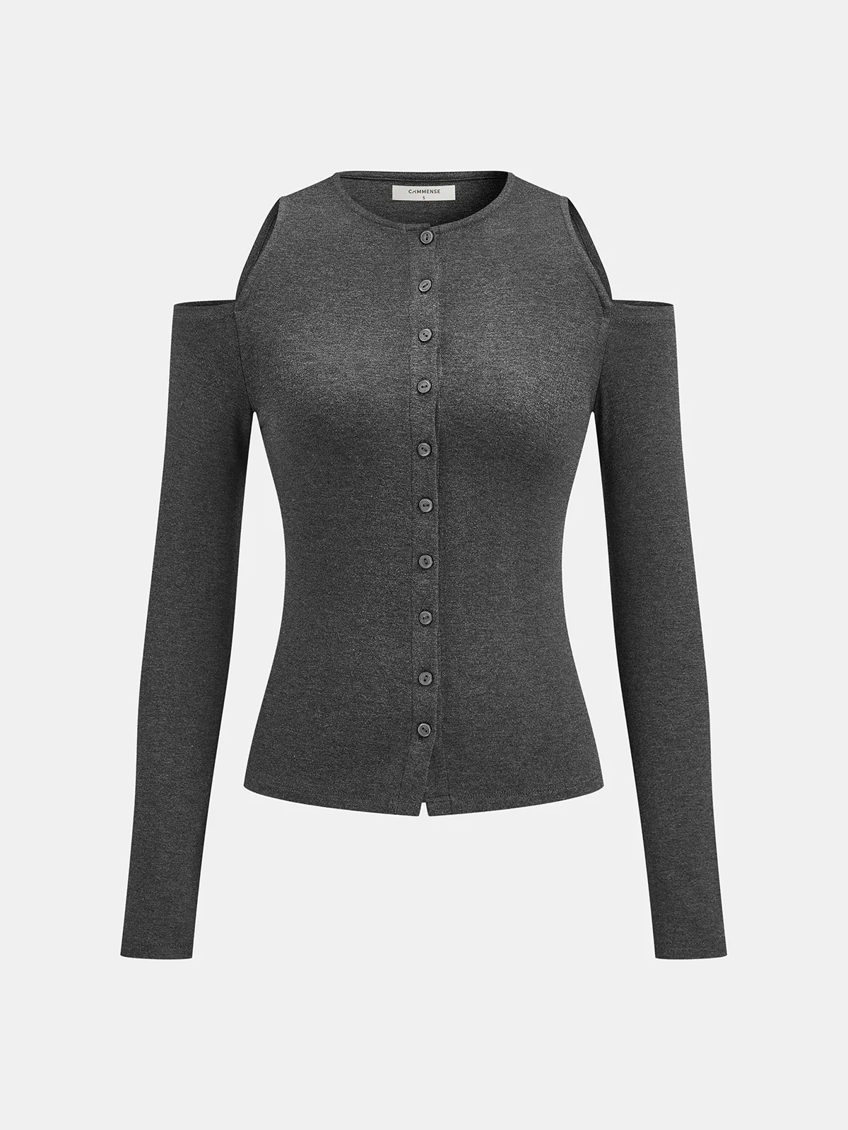 Cold-Shoulder Button-Front Knit Top sold by COMMENSE