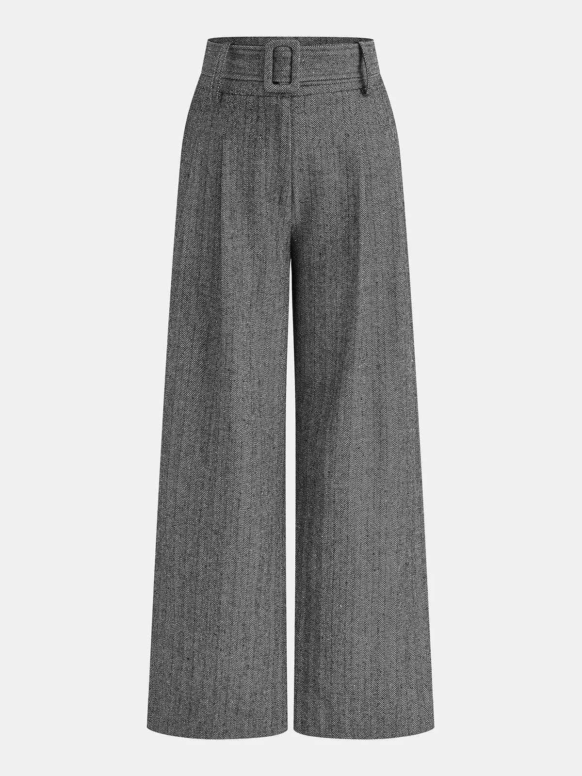 Belted Herringbone Wide-Leg Pants sold by COMMENSE