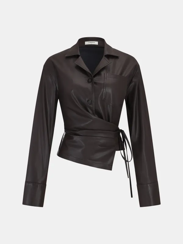 Tie Waist Faux Leather Wrap Shirt sold by COMMENSE