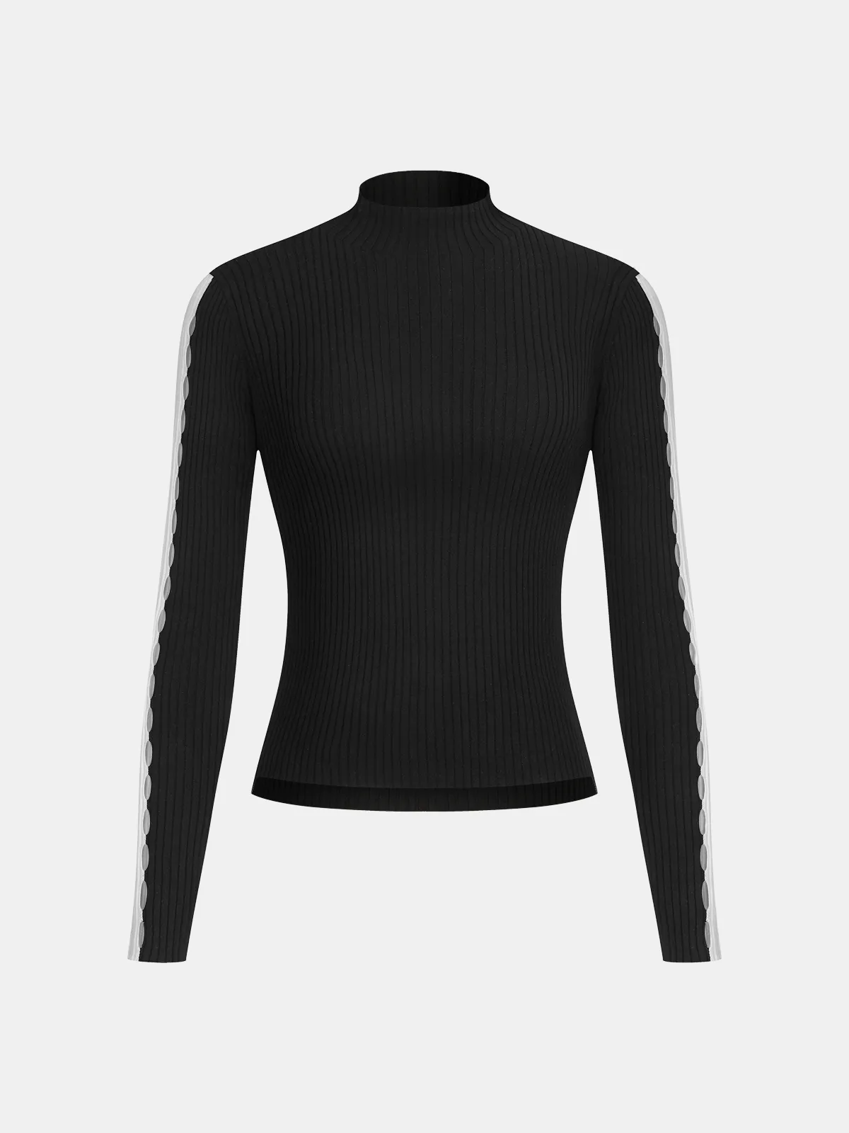 Mock Neck Contrast Sleeve Ribbed Knit Top sold by COMMENSE product image thumbnail 2