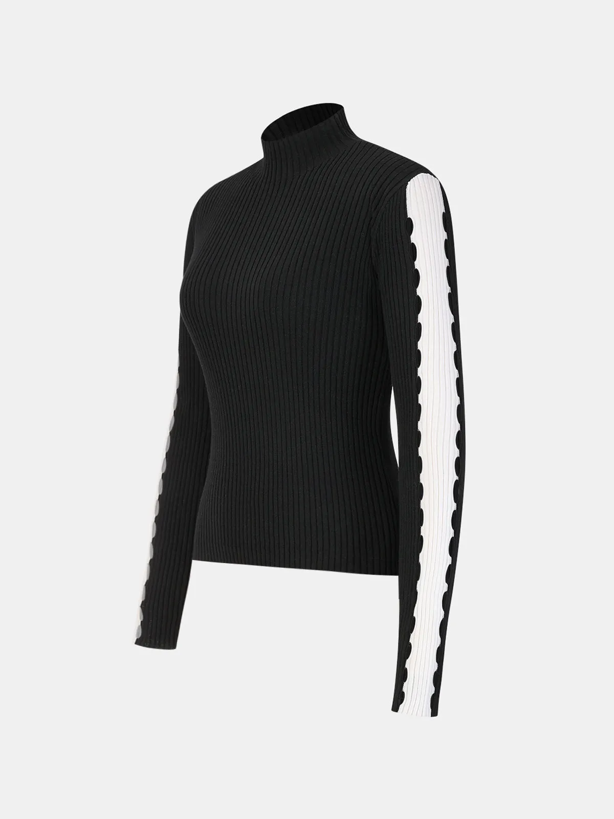 Mock Neck Contrast Sleeve Ribbed Knit Top sold by COMMENSE