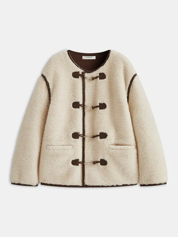 Faux Leather Trim Faux Shearling Jacket sold by COMMENSE