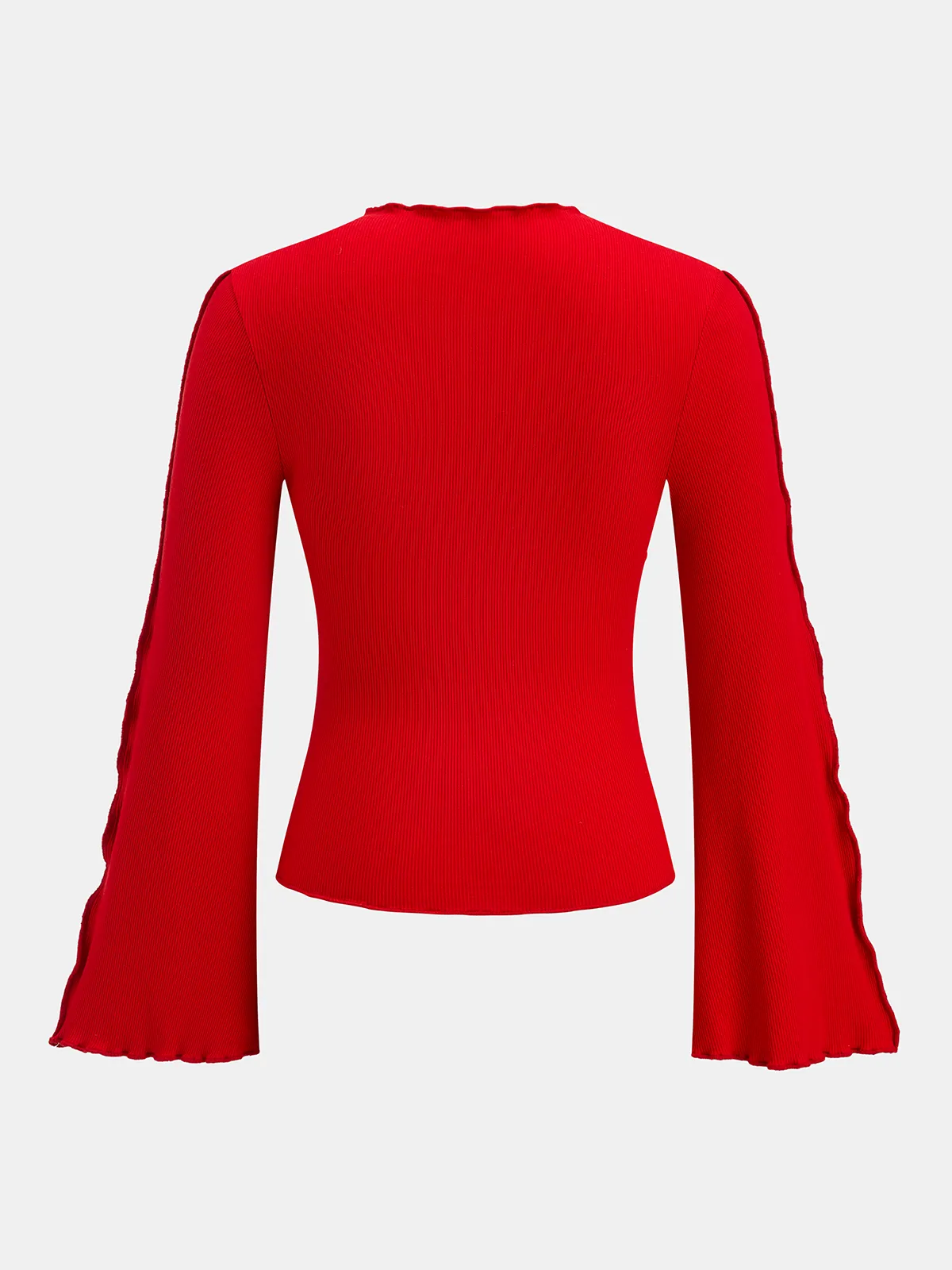 Asymmetric Seam Flared Sleeve Ribbed Knit Top sold by COMMENSE product image thumbnail 2