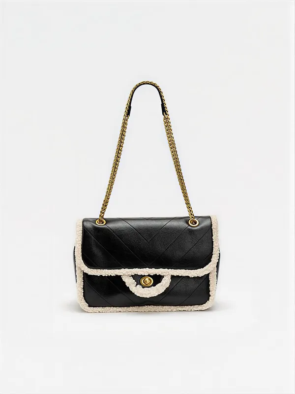 Chain Strap Shearling Trim Shoulder Bag sold by COMMENSE