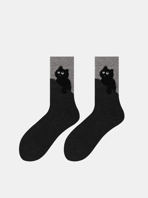 Cat Graphic Detail Mid-Calf Socks sold by COMMENSE
