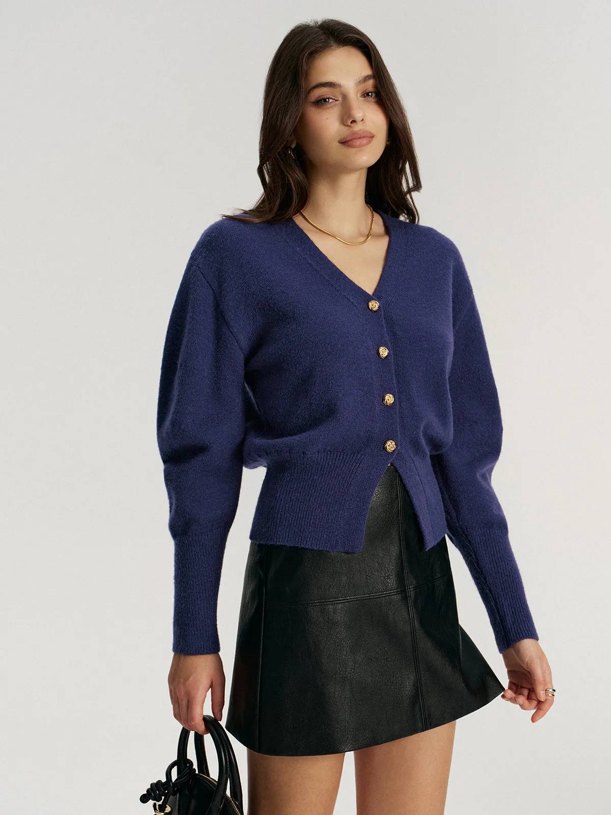 Metal Button V-Neck Knit Cardigan sold by COMMENSE product image thumbnail 2