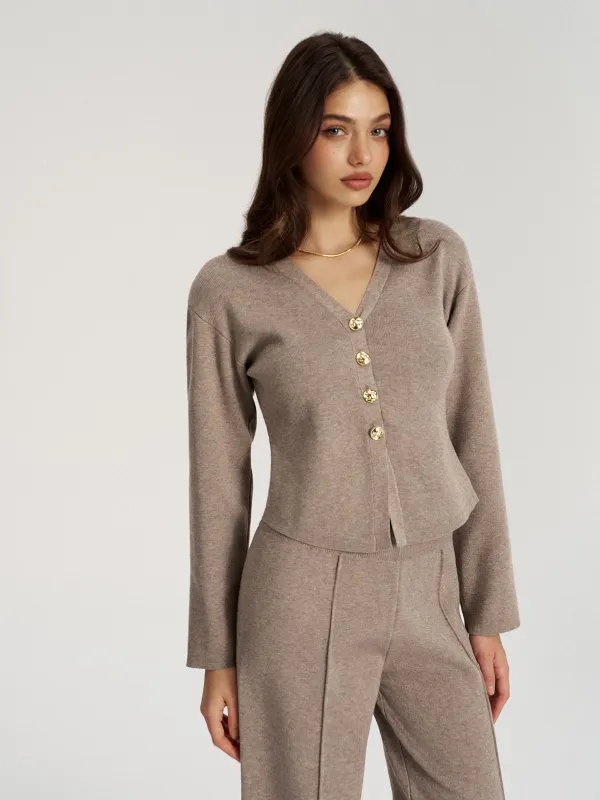 Metal Button V-Neck Knit Cardigan sold by COMMENSE