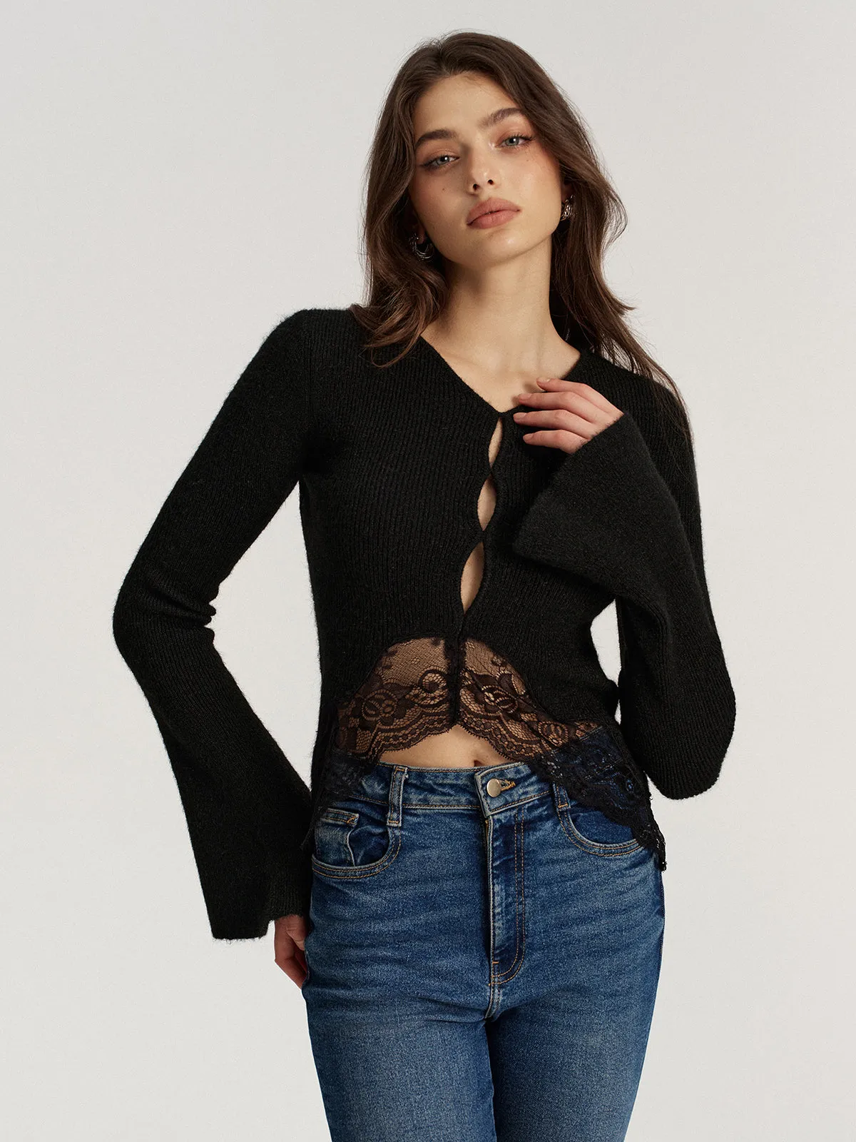 Lace Hem Ribbed Knit Top sold by COMMENSE product image thumbnail 4