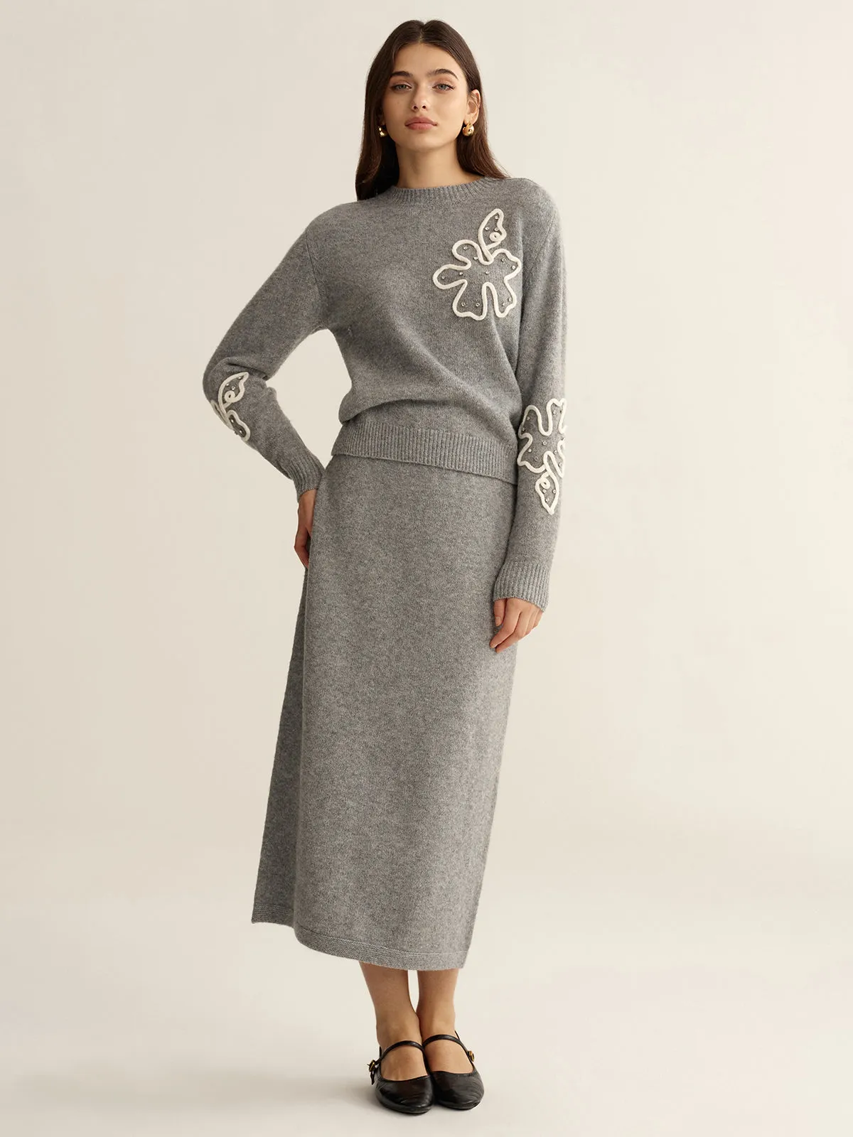 Floral Applique Sweater and Midi Skirt Set sold by COMMENSE product image thumbnail 2