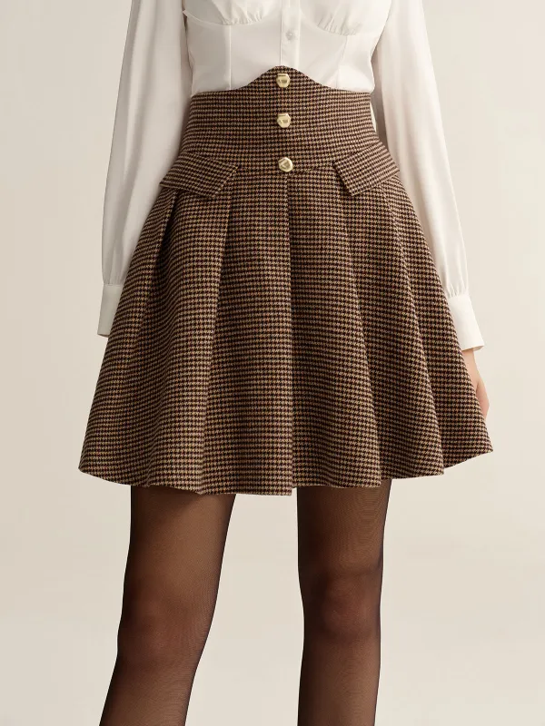 Houndstooth High-Waisted Pleated Mini Skirt sold by COMMENSE