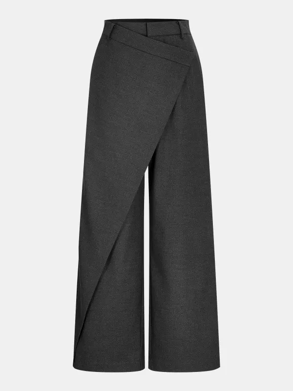 Asymmetric Mid-Waist Wide-Leg Pants sold by COMMENSE