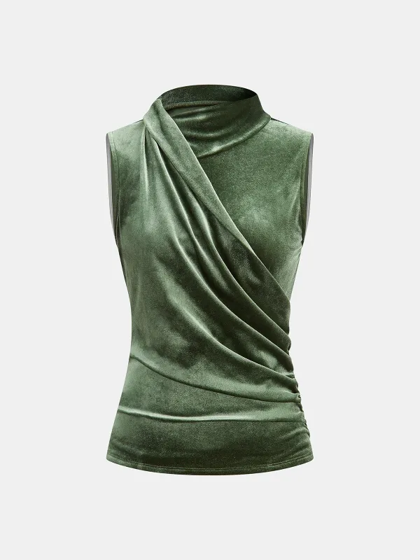 Velvet Draped Sleeveless Top sold by COMMENSE