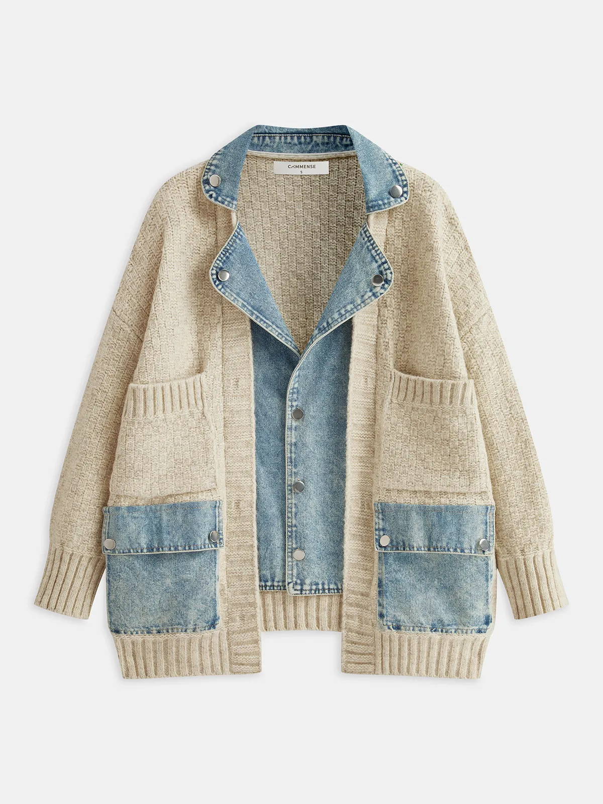 Denim Panel Utility Pocket Knit Cardigan sold by COMMENSE