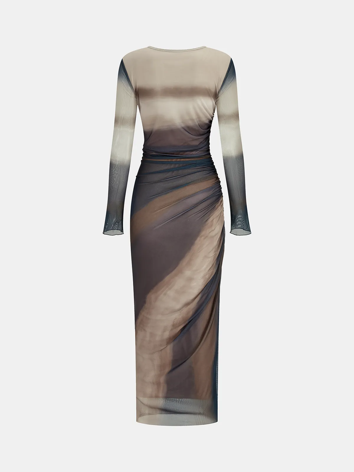 Ombre Long Sleeve Ruched Mesh Maxi Dress sold by COMMENSE product image thumbnail 3