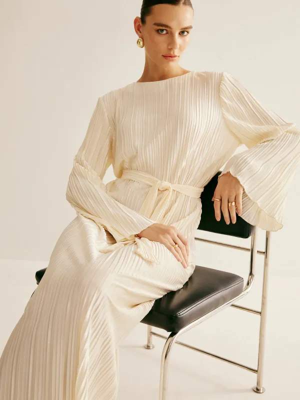 Minimalist Plisse Ruffle Belted Dress sold by COMMENSE