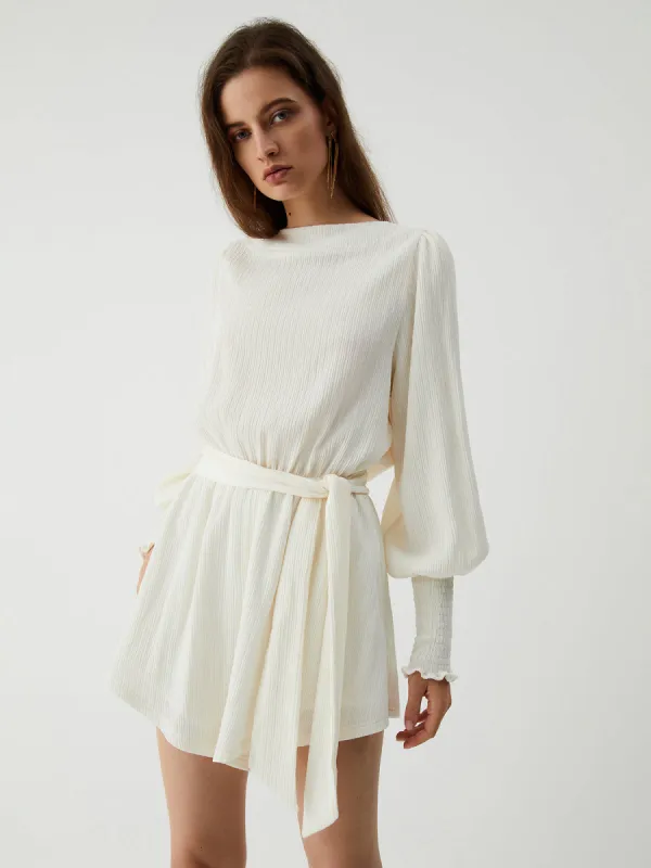 Tie Front Cowl Back Long Sleeve Short Dress sold by COMMENSE