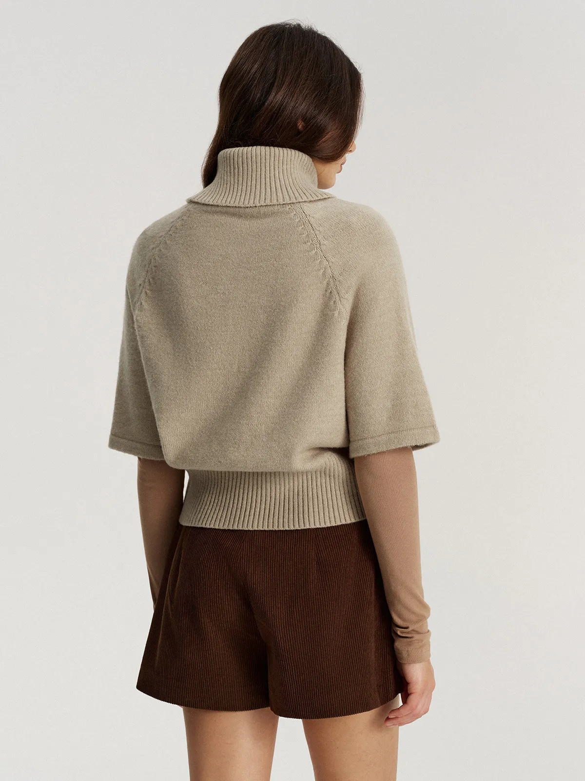 Turtleneck Cable Knit Short Sleeve Sweater without Belt sold by COMMENSE product image thumbnail 5