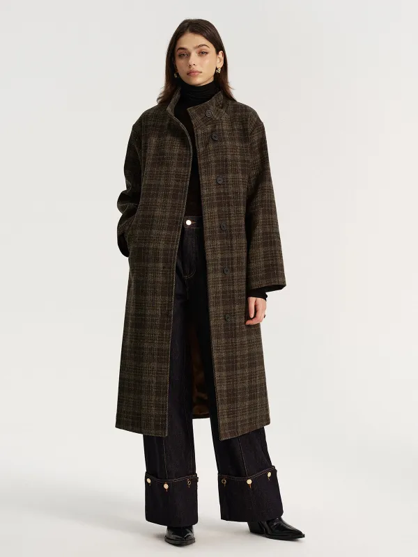 Belted Plaid Tweed Long Coat sold by COMMENSE