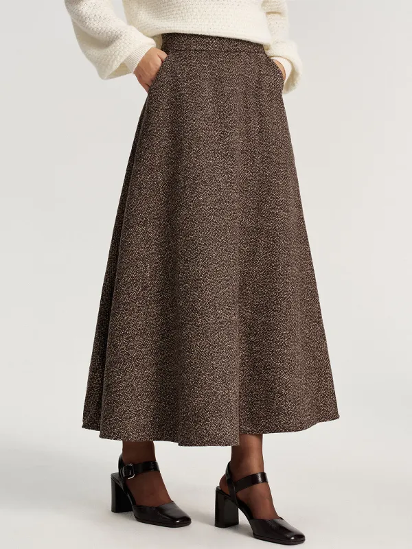 Tweed A-Line Pocket Maxi Skirt sold by COMMENSE