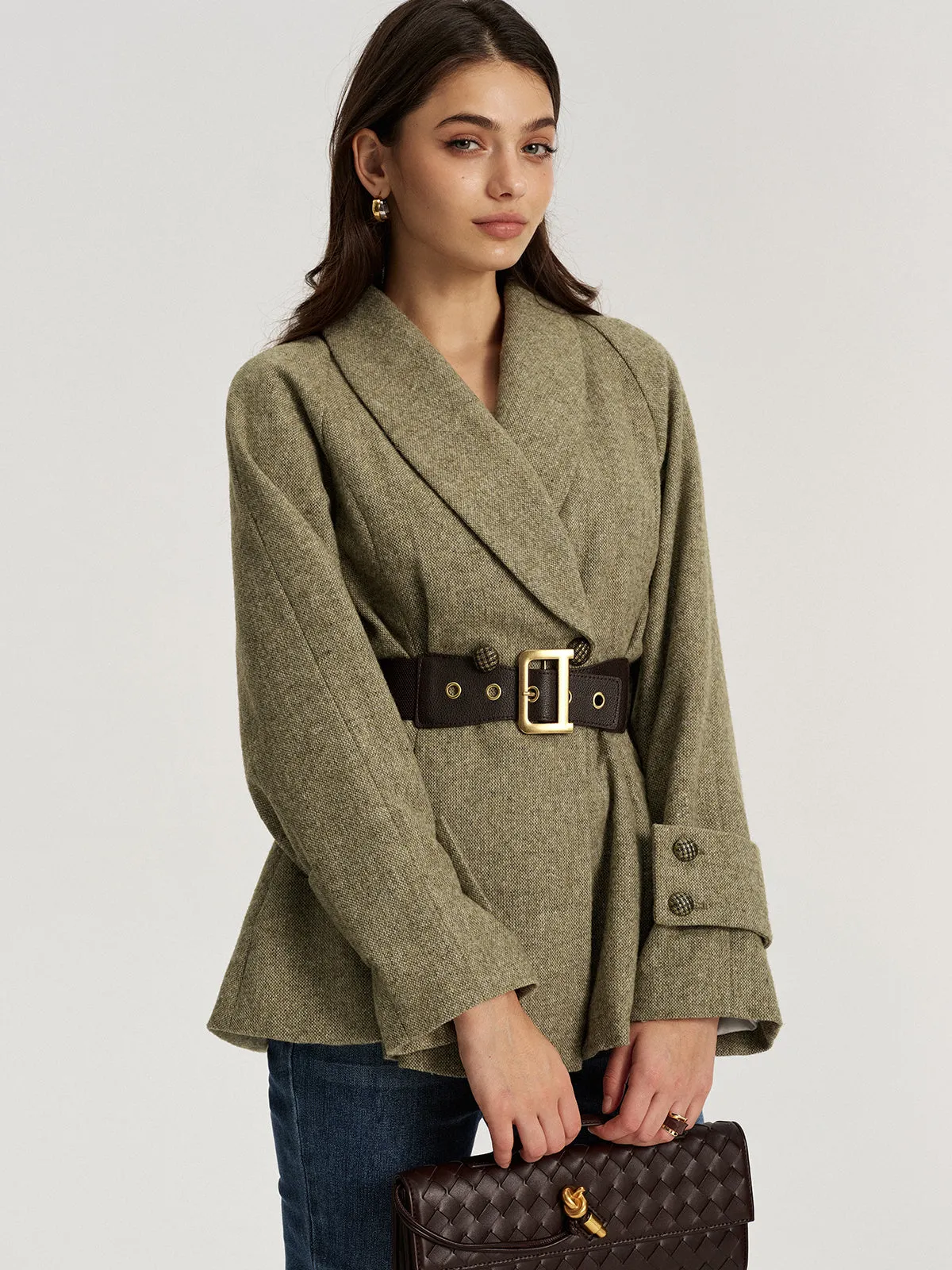 Shawl Collar Wool-Blend Belted Blazer sold by COMMENSE product image thumbnail 5