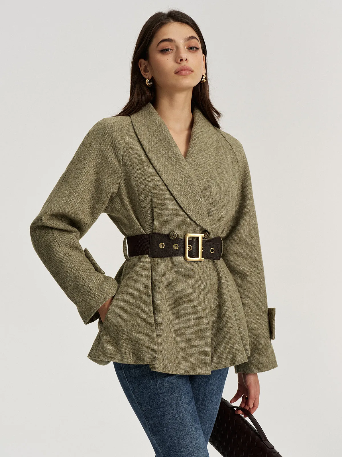 Shawl Collar Wool-Blend Belted Blazer sold by COMMENSE product image thumbnail 3