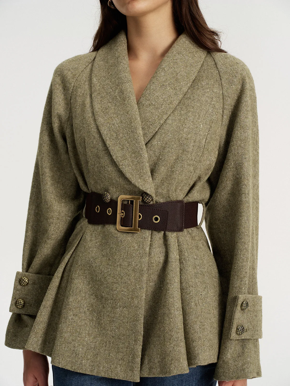 Shawl Collar Wool-Blend Belted Blazer sold by COMMENSE product image thumbnail 4