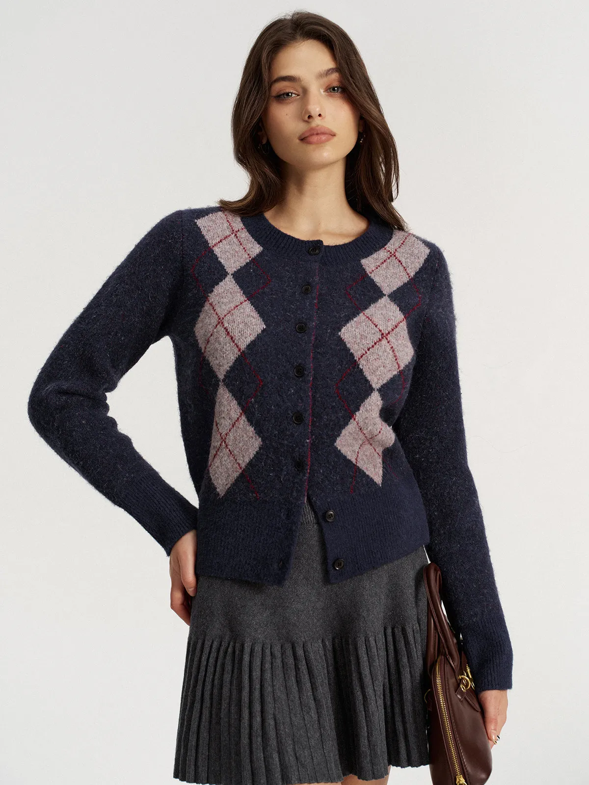 Argyle Jacquard Wool Blend Cardigan sold by COMMENSE product image thumbnail 4