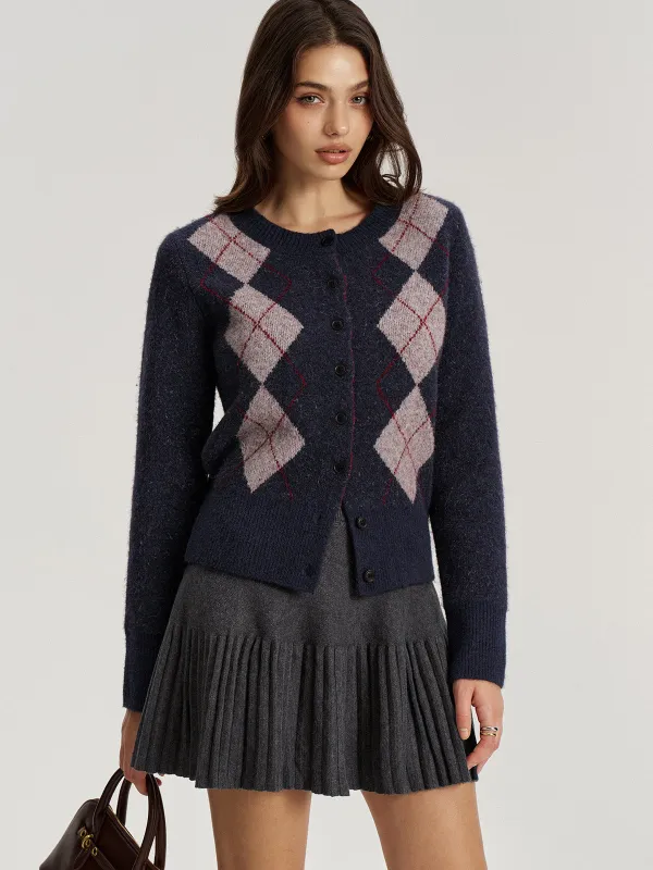 Argyle Jacquard Wool Blend Cardigan sold by COMMENSE
