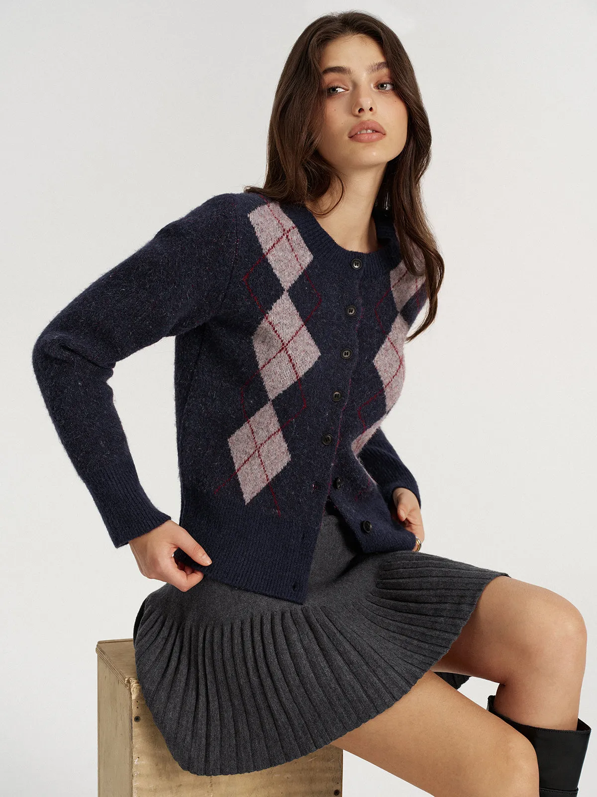 Argyle Jacquard Wool Blend Cardigan sold by COMMENSE product image thumbnail 5