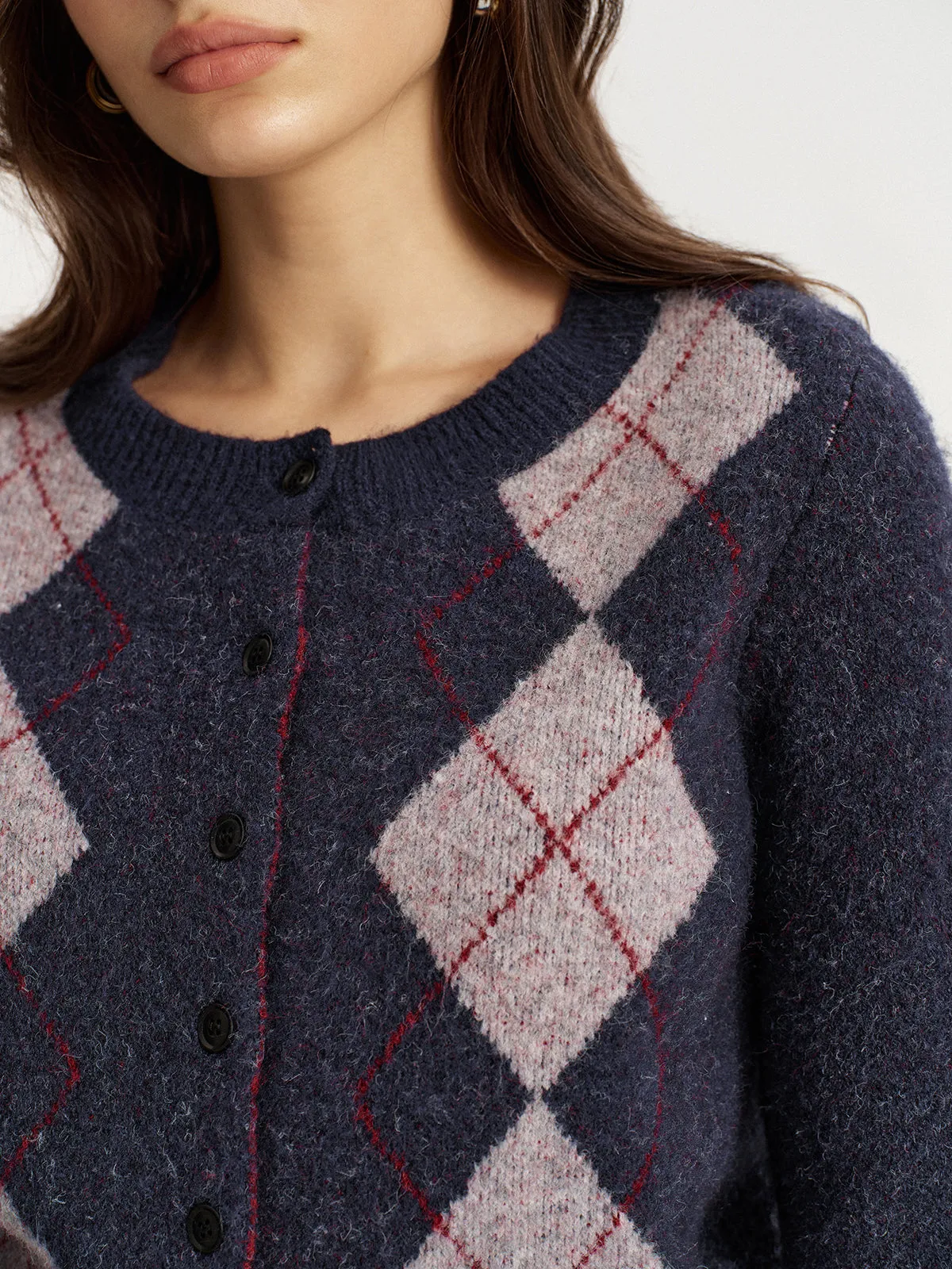 Argyle Jacquard Wool Blend Cardigan sold by COMMENSE product image thumbnail 2