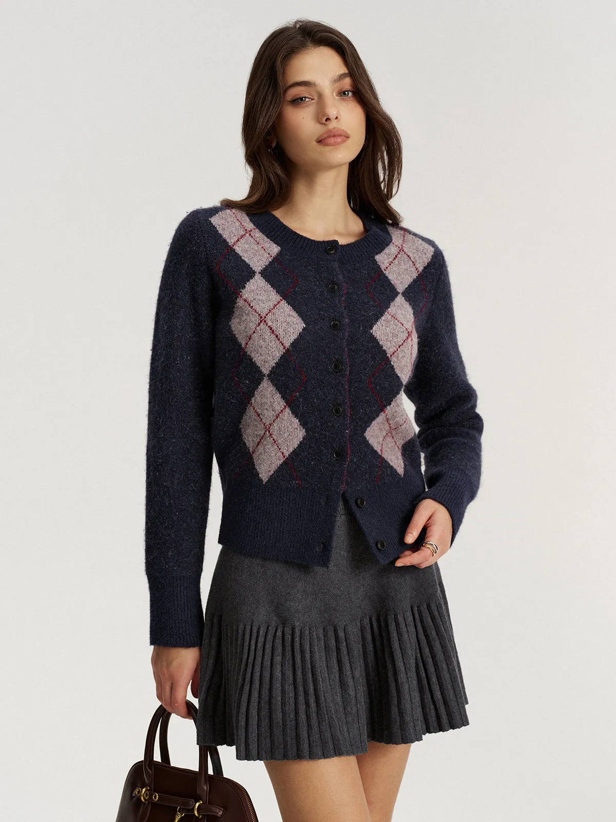 Argyle Jacquard Wool Blend Cardigan sold by COMMENSE product image thumbnail 3