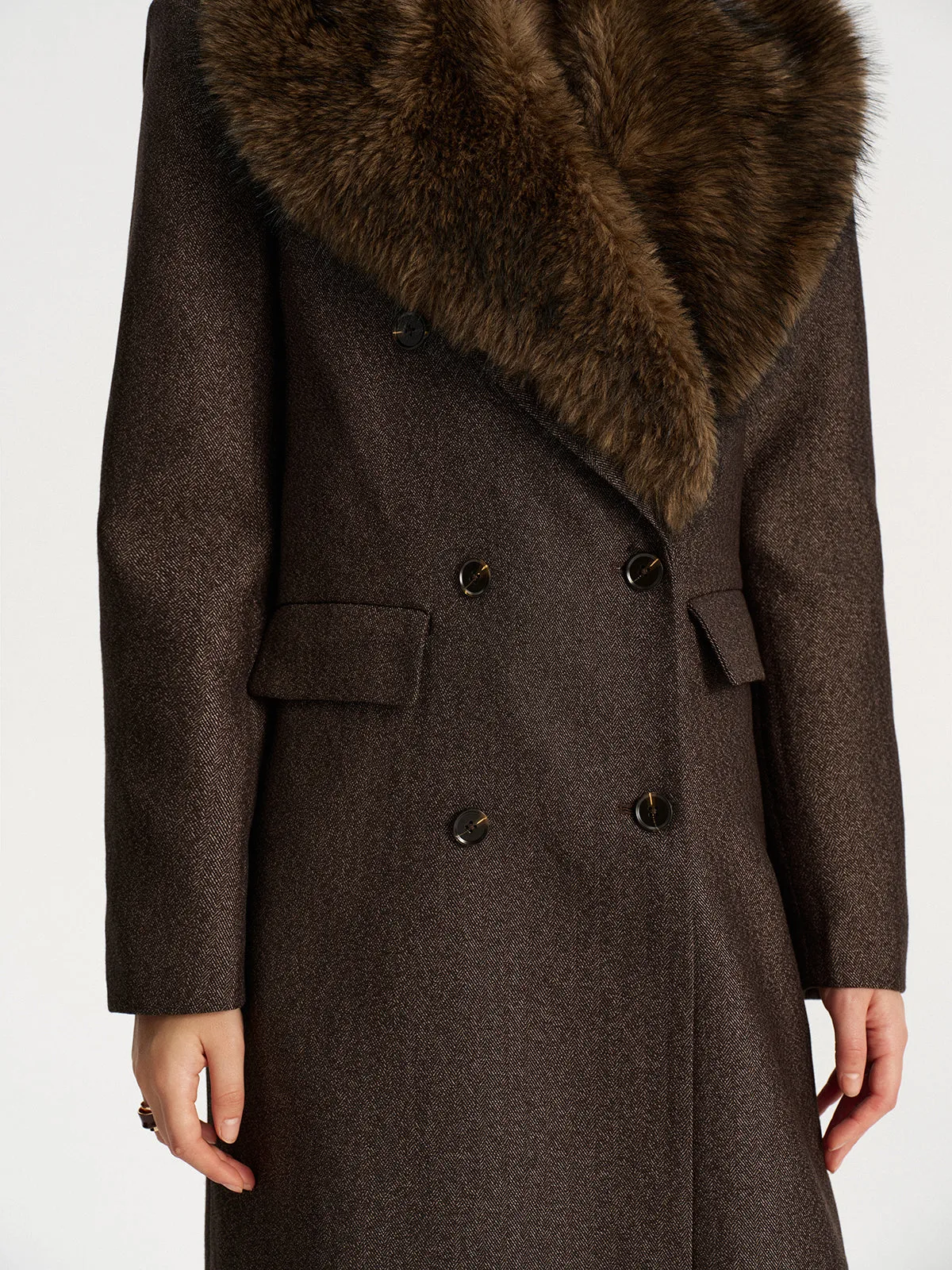 Faux Fur Collar Long Coat without Belt sold by COMMENSE product image thumbnail 2