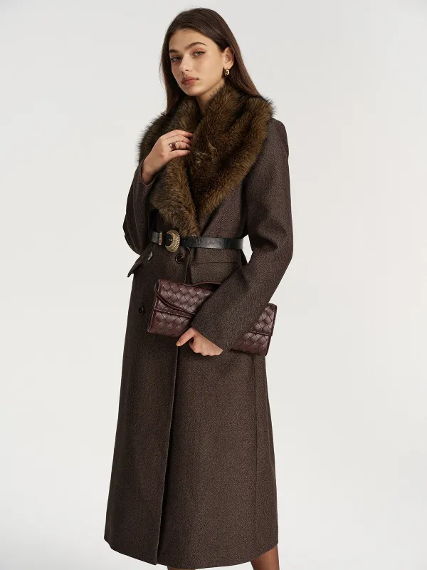 Faux Fur Collar Long Coat without Belt sold by COMMENSE