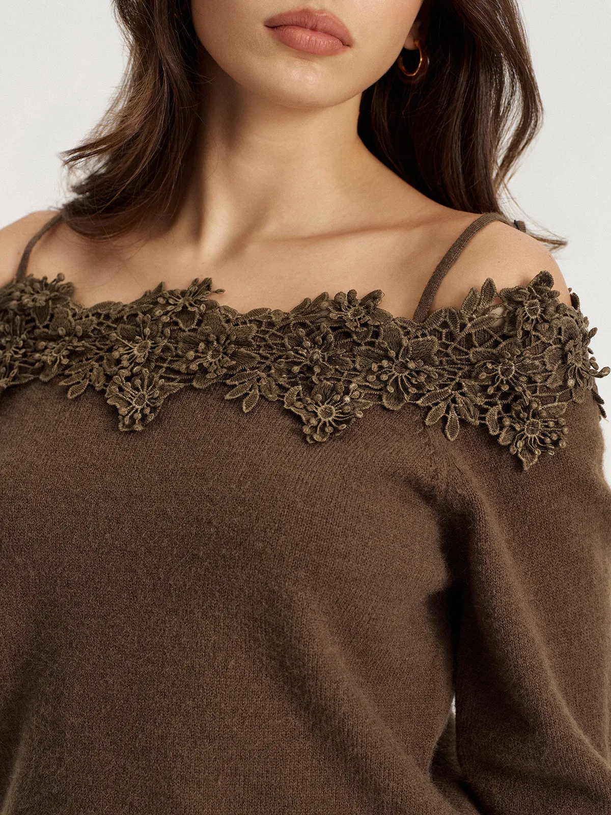 Off Shoulder Floral Lace Trim Sweater sold by COMMENSE product image thumbnail 2